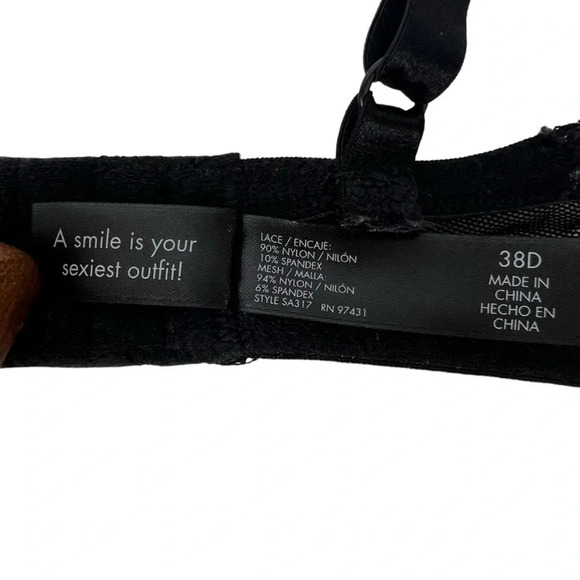 Smart & Sexy Cheetah Print Black Lace Mesh Bra Adjustable Straps Underwire 38D - Picture 6 of 8